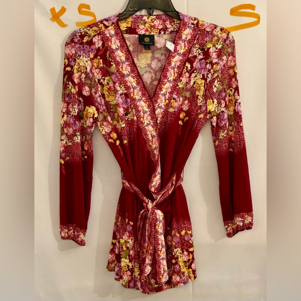 JM Collection Floral Wrap Top - Red and Yellow